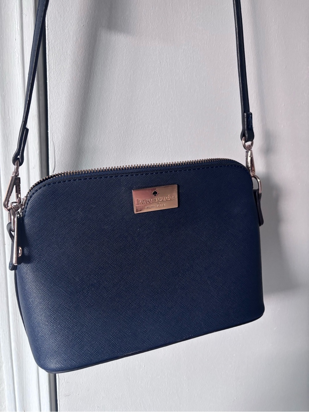 kate spade navy saffiano crossbody with gold accents